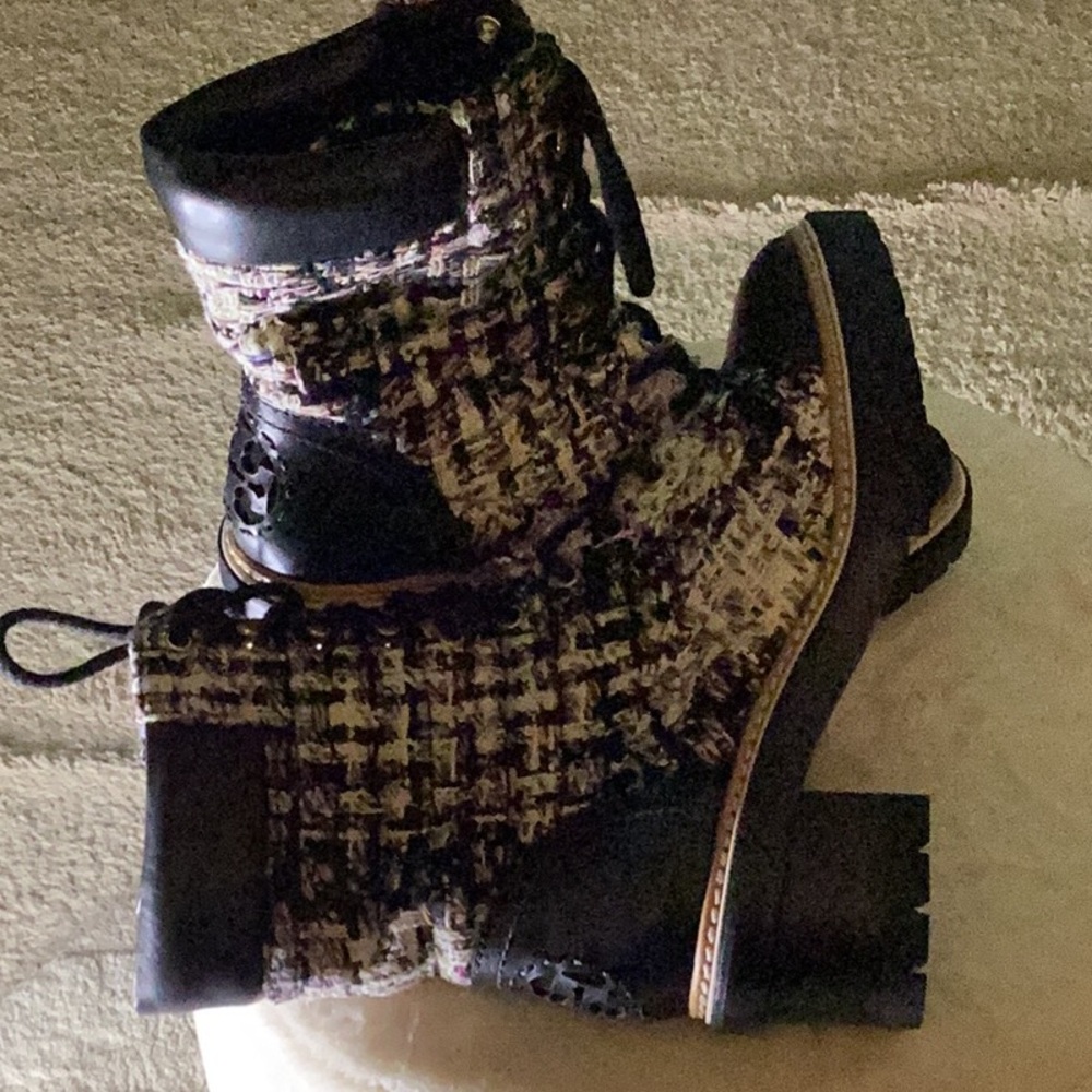 Tory Burch Striped Tweed/Perfect Black Miller 60MM Lug Sole Bootie
